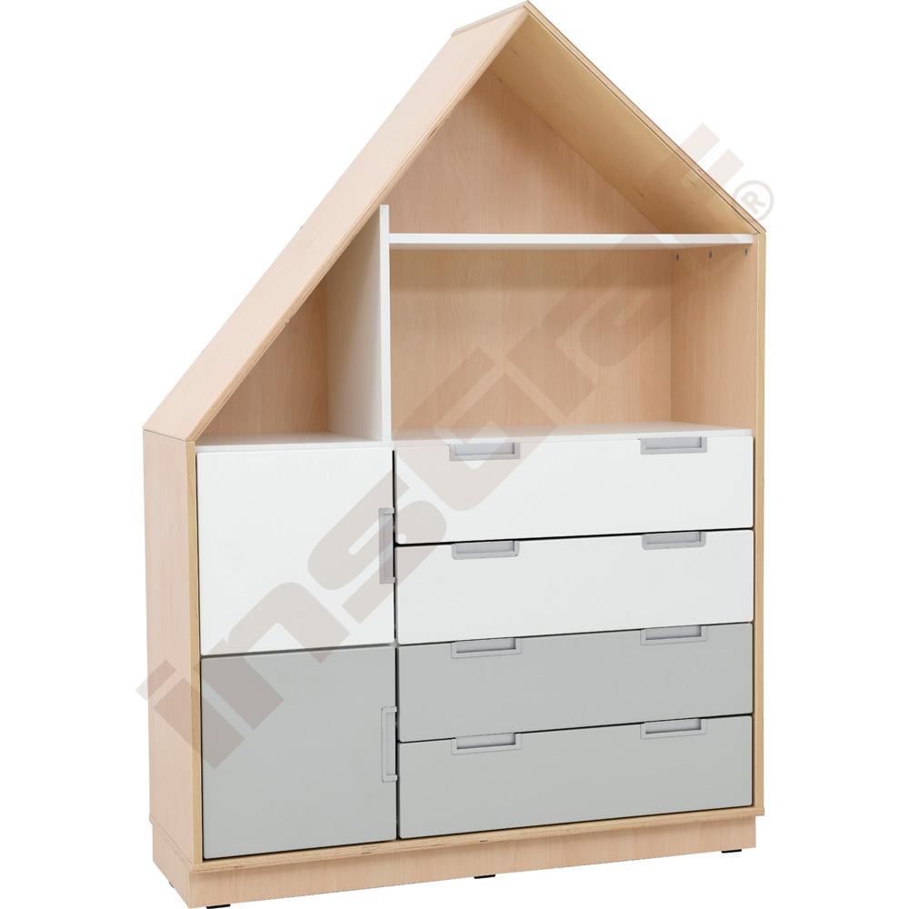 Quadro - skříňka-domeček se 3 policemi, k doplnění 4 širokými zásuvkami, korpus světlý javor