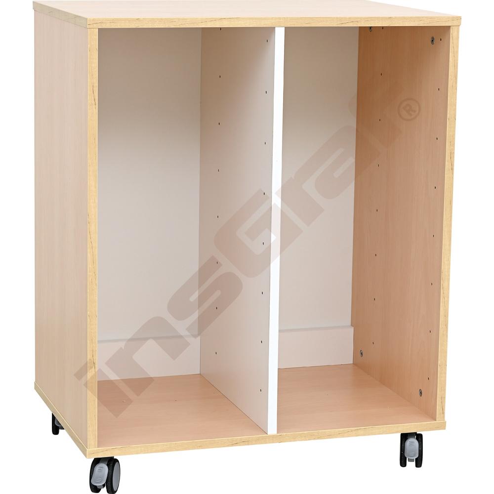 Quadro - regál M na plastové zásobníky, s předělem a kolečky, javor 