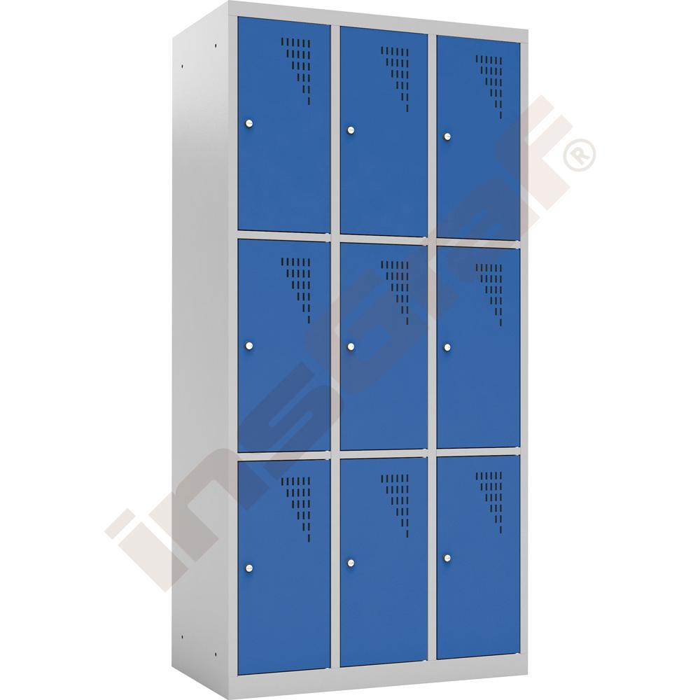 Šatní skříňka s 9 moduly, modrá dvířka 