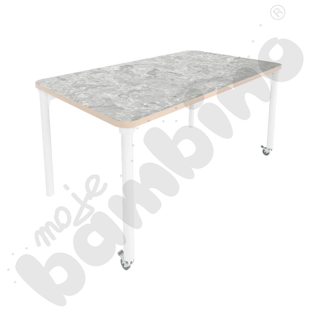 Stół Marcus 140 x 80 cm, rozm. 5, nogi drewniane białe z 2 kółkami, blat cichy jasnoszary, obrzeże ABS