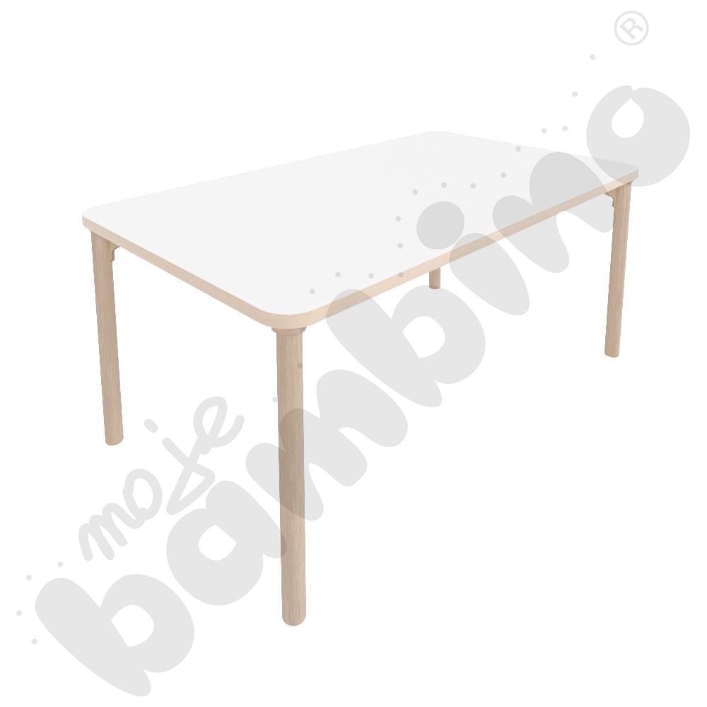 Stół Marcus prostokątny 80 x 140 rozm. 4, stelaż drewniany brzozowy, stopka drewniana, blat HPL biały, narożniki zaokrąglone