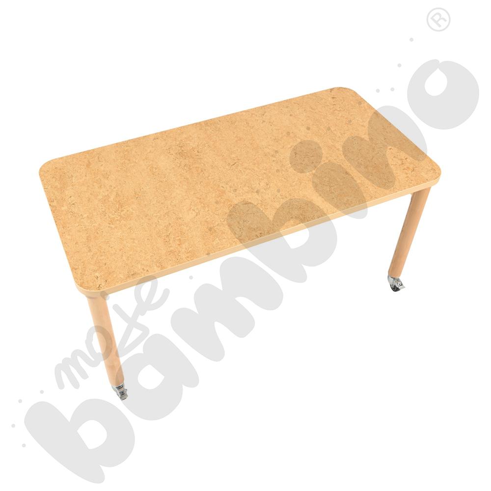 Stół Marcus 120 x 60 cm, rozm. 3, nogi drewniane brzozowe z 2 kółkami, blat cichy beżowy, obrzeże ABS