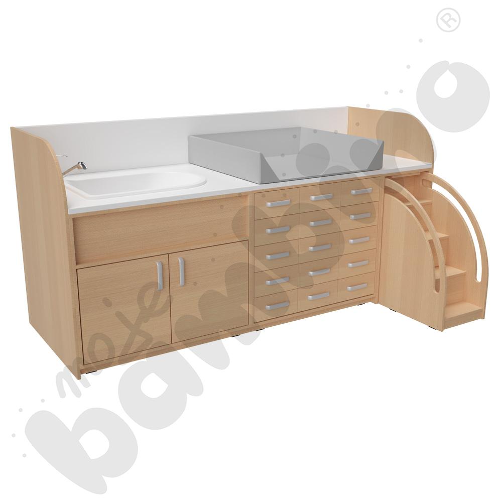 Zestaw przewijaków 4, gł. 90 cm, z wanienką, schody po prawo - szary materac