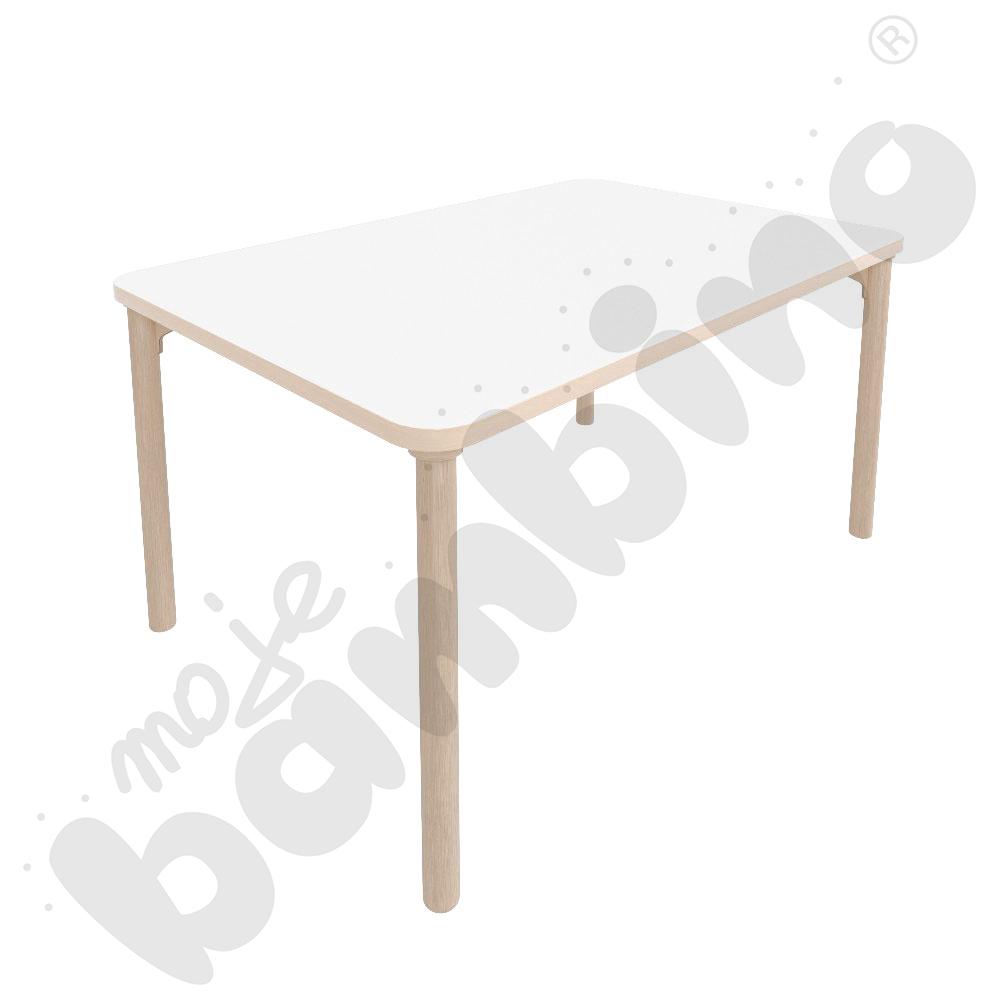 Stół Marcus prostokątny 80 x 120 rozm. 4, stelaż drewniany brzozowy, stopka drewniana, blat biały, narożniki zaokrąglone