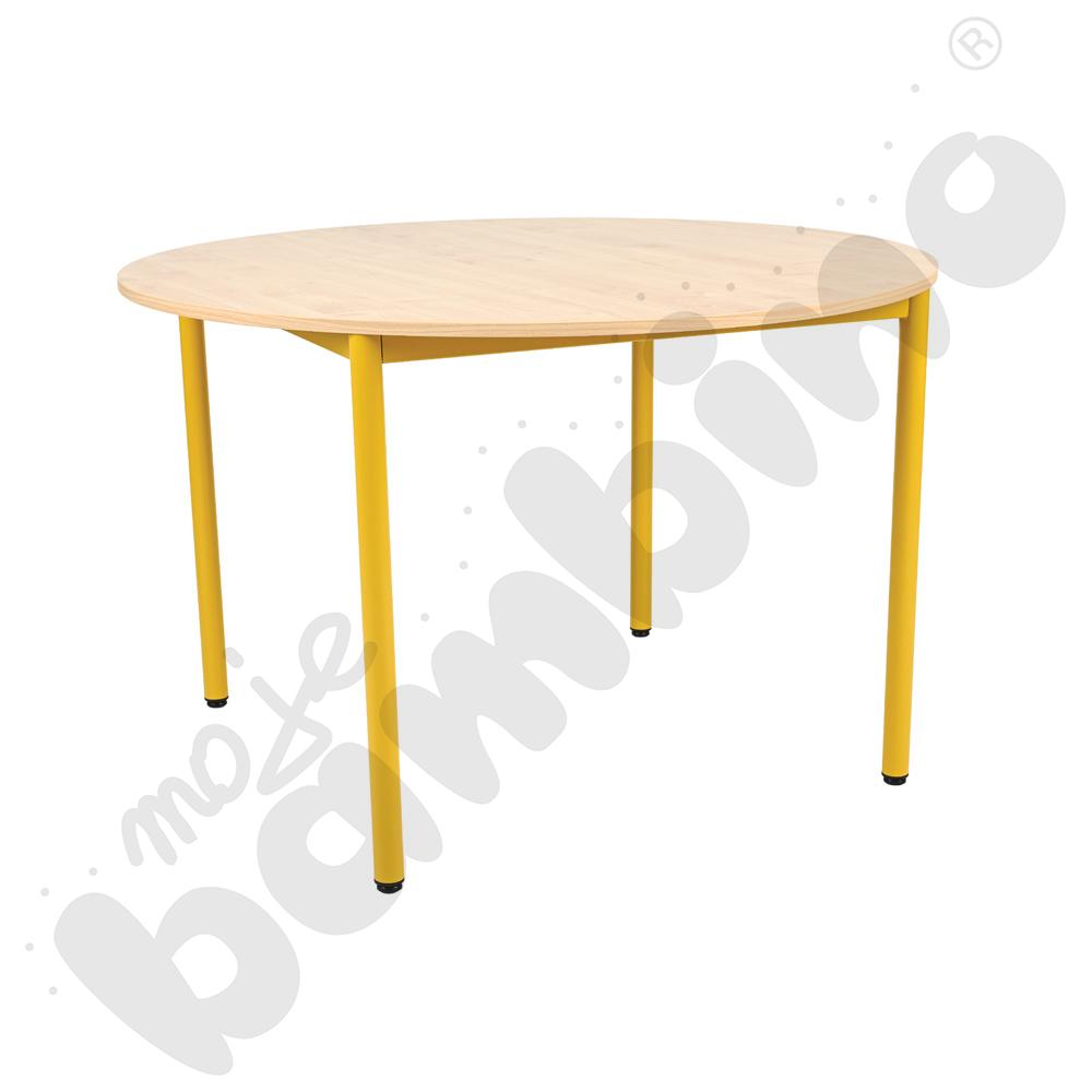 Stół Mila okrągły 120 cm, rozm. 6, blat klon, stelaż musztardowy
