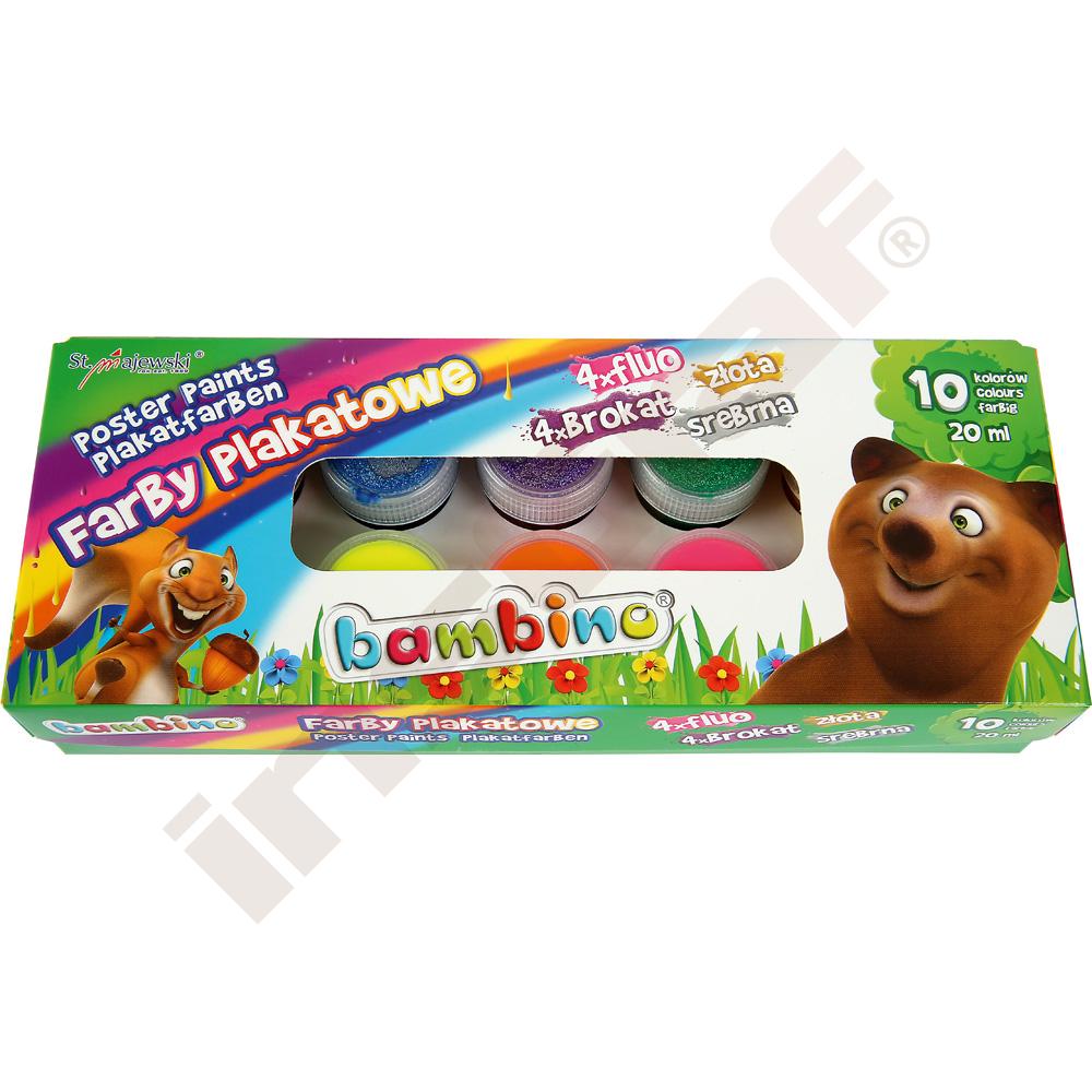 Plagátové farby 10 odtieňov (4x fluo, 4x brokát, strieborná, zlatá)