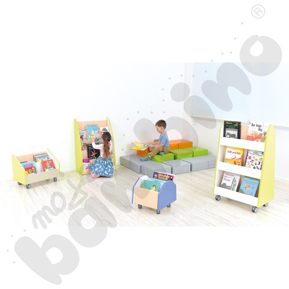 Quadro – dwustronna biblioteczka mobilna, limonkowa, skrzynia klon jasny
