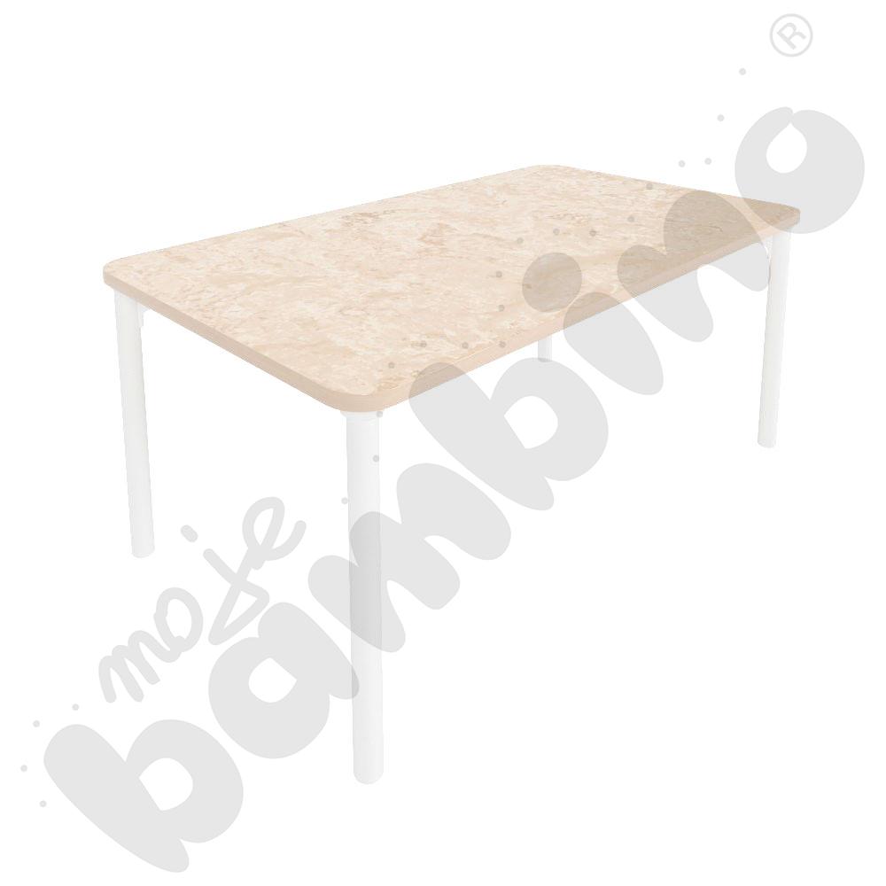 Stół Marcus Cichy prostokątny 80 x 140 rozm. 4, stelaż drewniany biały, stopka drewniana, blat beżowy, narożniki zaokrąglone