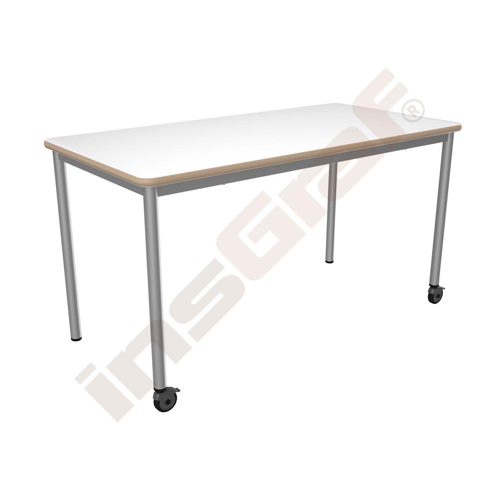 
MILA Tisch 6 HPL, 140 x 70 cm, auf Rollen, TH 76 cm - weiß
