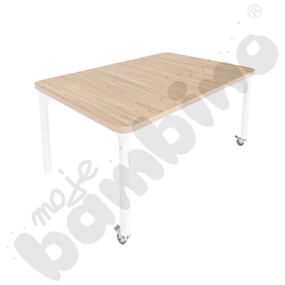 Stół Marcus 120 x 120 cm, rozm. 2, nogi drewniane białe z 2 kółkami, blat klon, obrzeże ABS