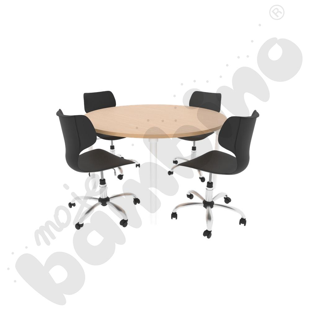 Stół Marcus okrągły klon z 4 krzesłami Snake obrotowymi szarymi, rozm. 5