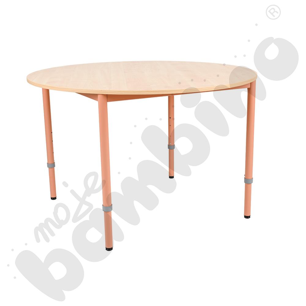 Stół Mila okrągły 120 cm, z reg. wys. 3-6, blat klon jasny, stelaż łososiowy