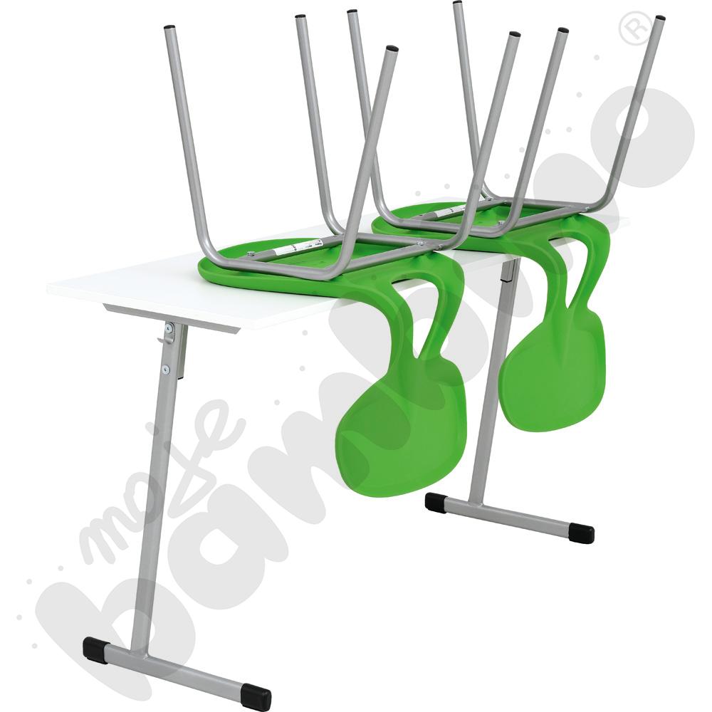 Stół T 2 os. z białym blatem z krzesłami Colores zielonymi, rozm. 6        