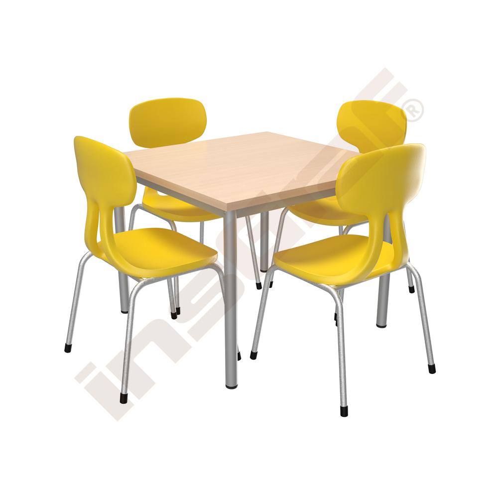 Stôl Mila 80 x 80 javor so 4 žltými stoličkami Colores, veľ. 4