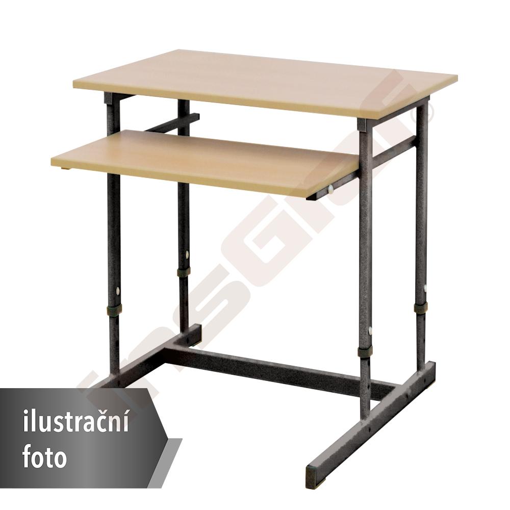 Počítačový stolek NEO 1R, pro jednu osobu 700x450, se stálou policí na klávesnici a reg. výšky. 3-7 - černý - javor