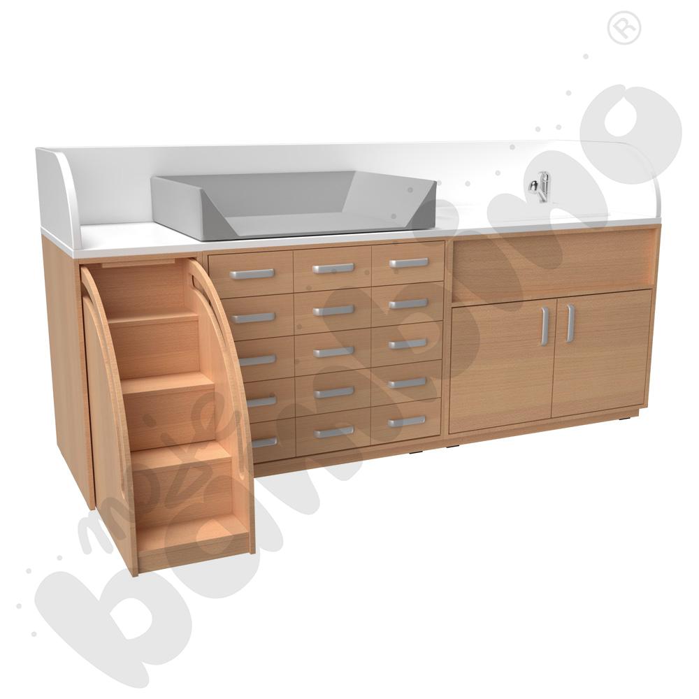 Zestaw przewijaków 1, gł. 75 cm, z wanienką, schody po lewo - szary materac