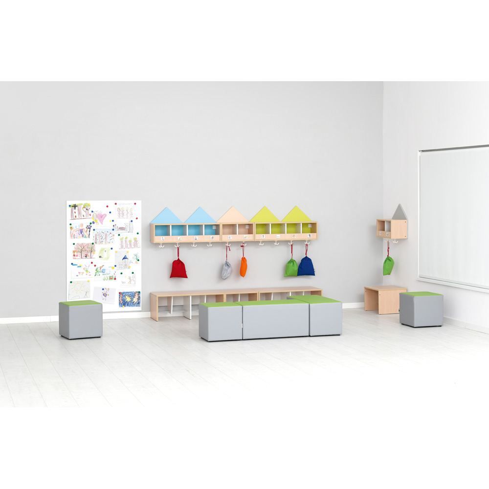 Šatňová lavička Domček pre 2 osoby, šírka 65,40 cm, javor