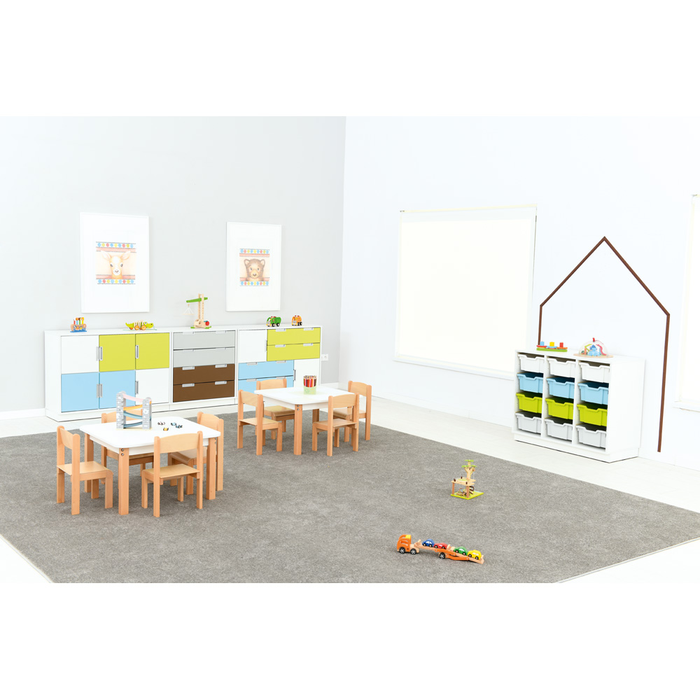 Quadro – skrinka M na plastové úložné boxy, s 2 predelmi, biela