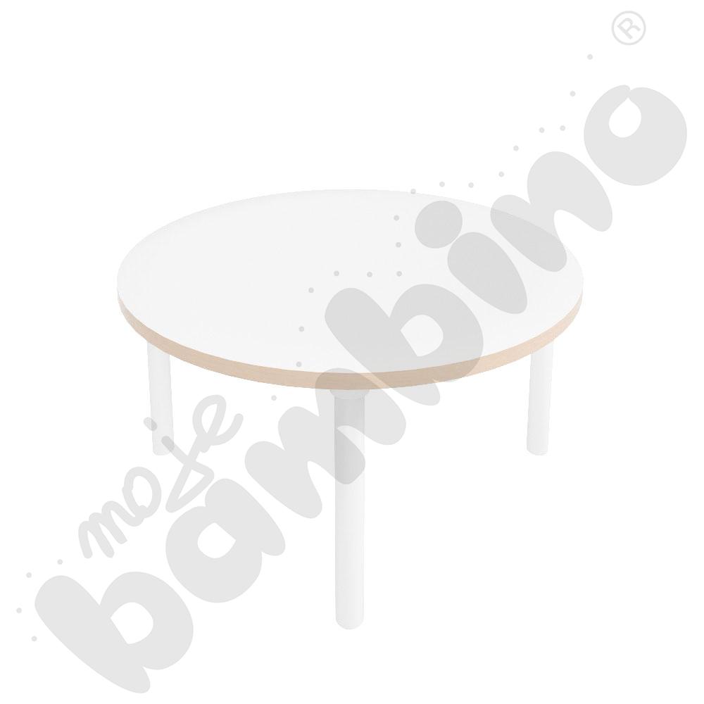 Stół Marcus śr. 90 cm, rozm. 1, nogi drewniane białe, blat biały, obrzeże ABS