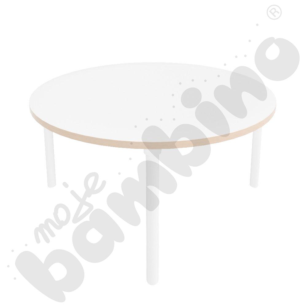 Stół Marcus okrągły 120 x 120 rozm. 3, stelaż drewniany biały, stopka drewniana, blat biały, narożniki zaokrąglone
