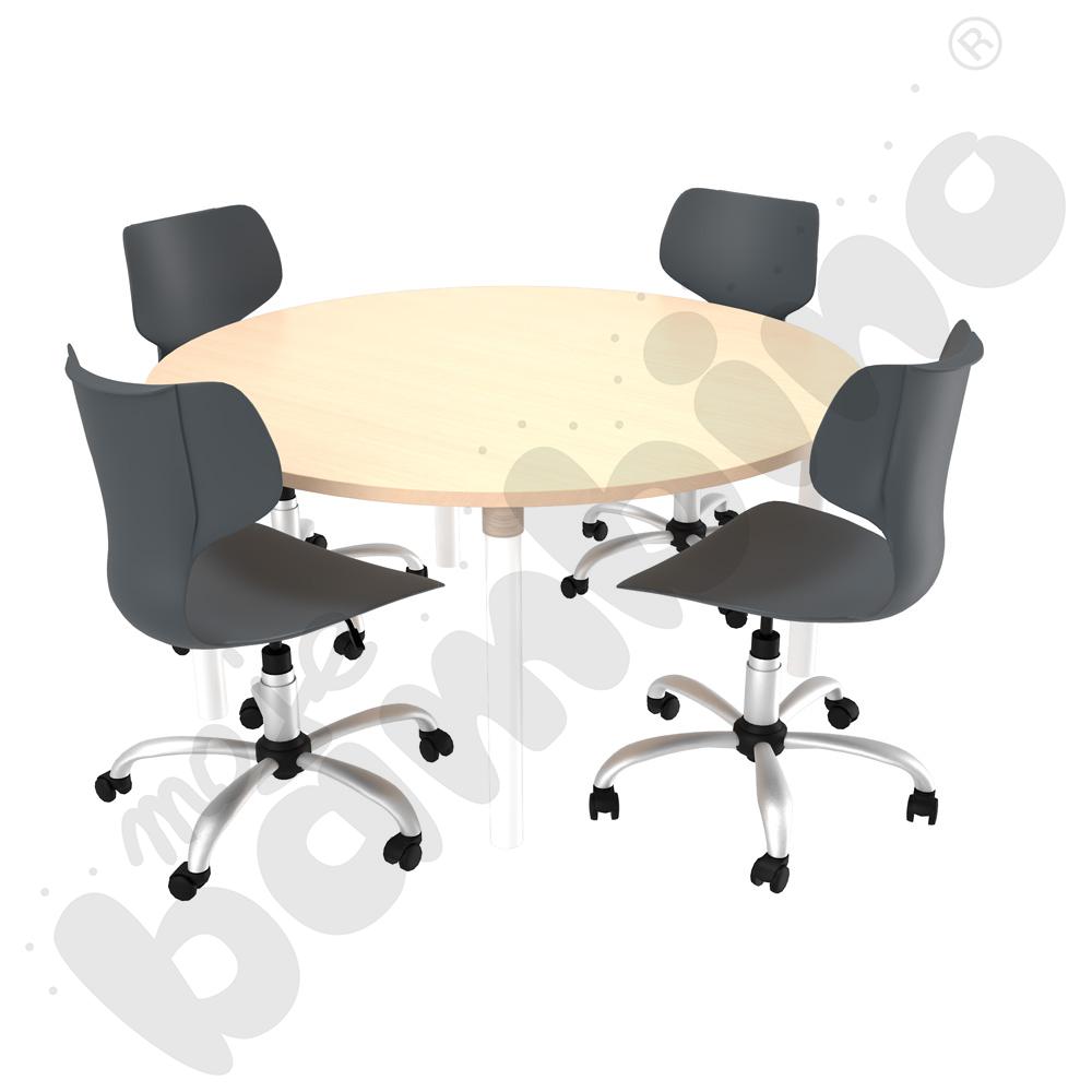 Stół Marcus okrągły klon z 4 krzesłami Snake obrotowymi szarymi, rozm. 5