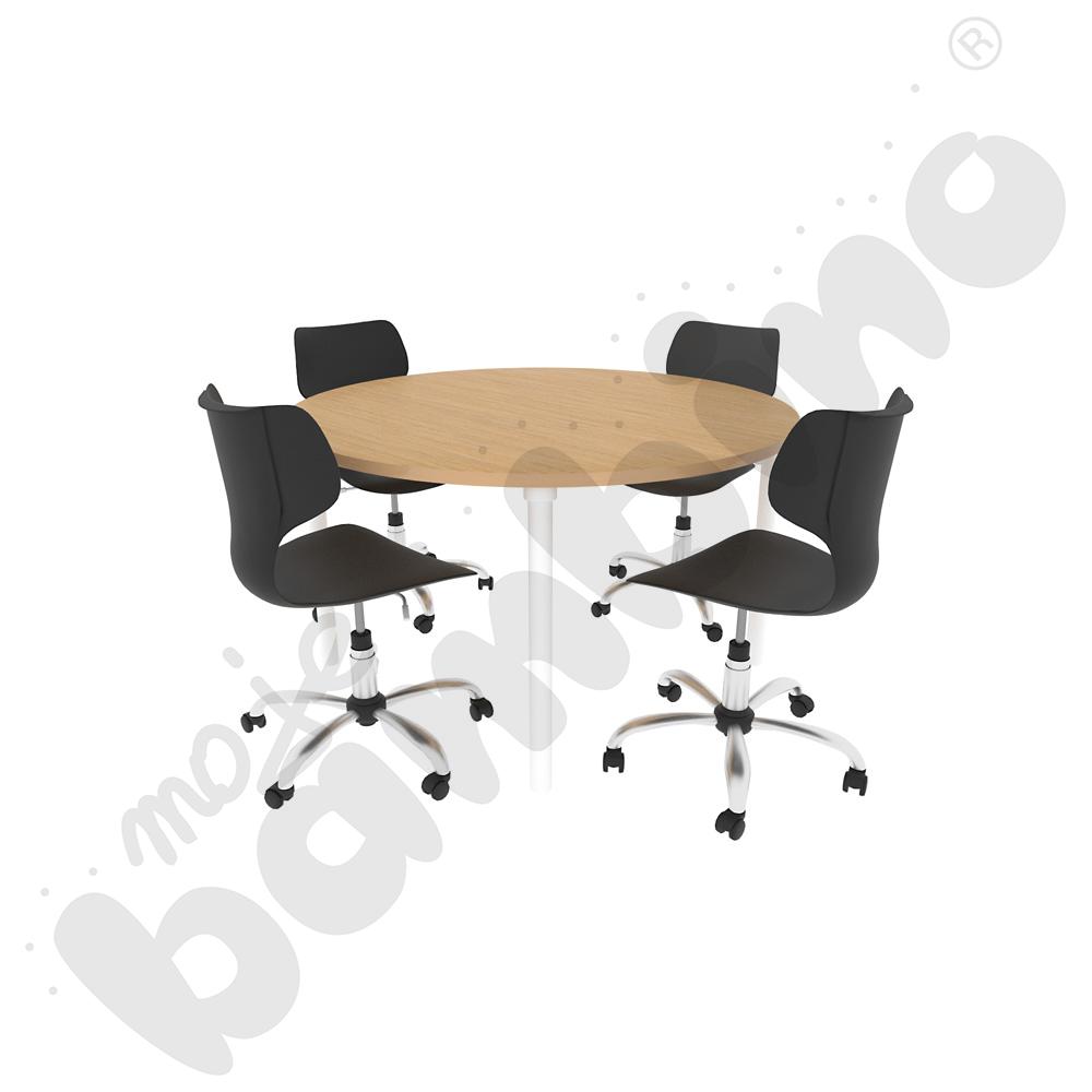 Stół Marcus okrągły klon z 4 krzesłami Snake obrotowymi szarymi, rozm. 5