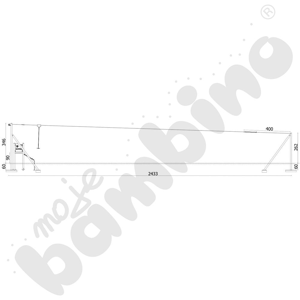 Zjazd linowy, metalowe słupy