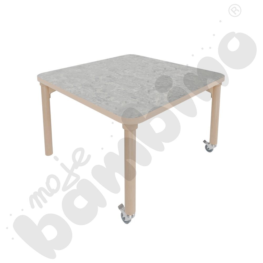 Stół Marcus 80 x 80 cm, rozm. 2, nogi drewniane brzozowe z 2 kółkami, blat cichy jasnoszary, obrzeże ABS