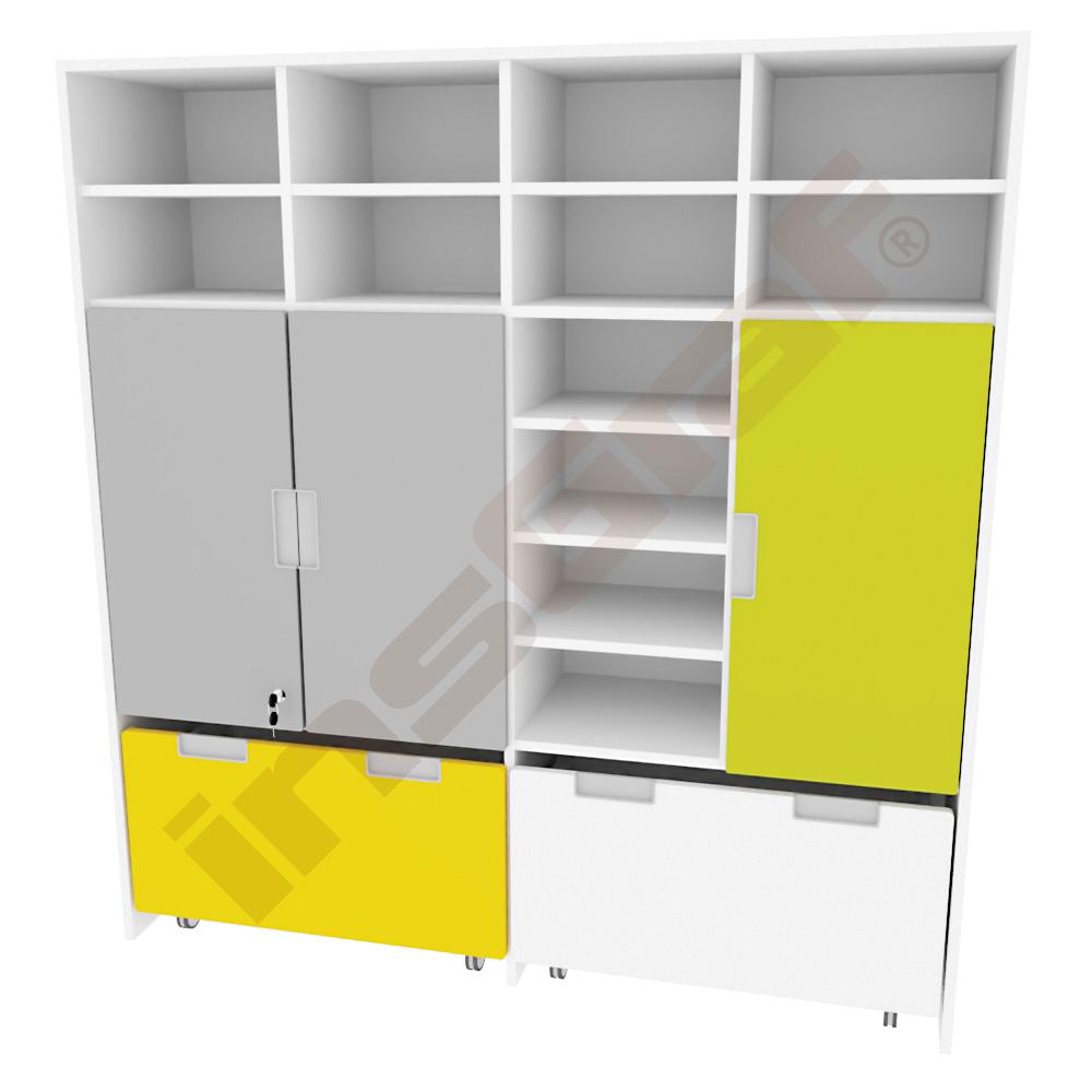 
Mehrfunktionen-Schrank XL mit 2 breiten Rollbehältern, B 154, weiß - weiß/gelb (Quadro 63W-180°)
