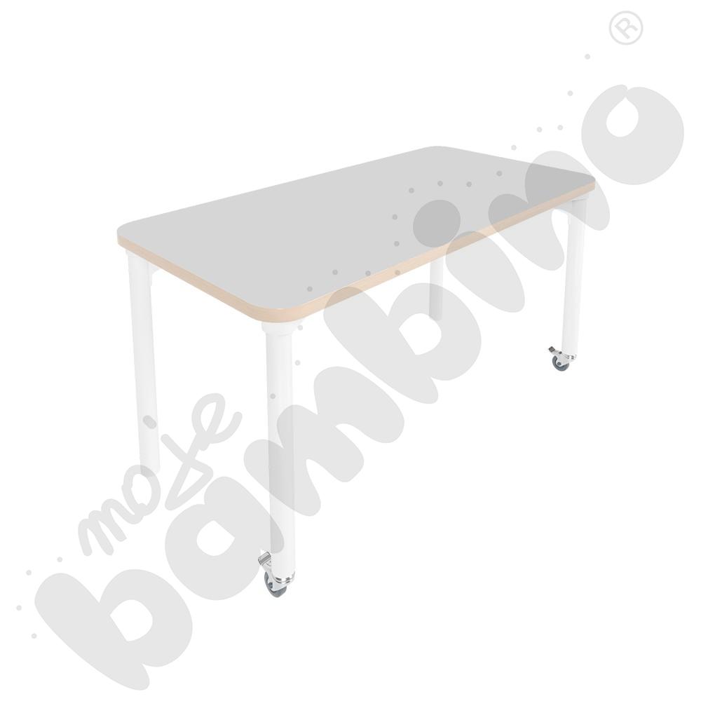 Stół Marcus 120 x 60 cm, rozm. 4, nogi drewniane białe z 2 kółkami, blat jasnoszary, obrzeże ABS