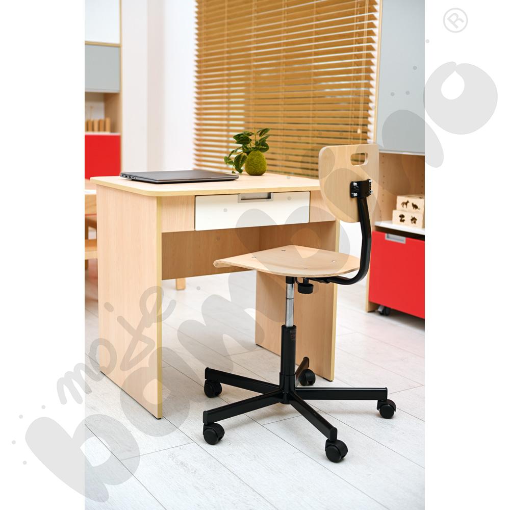 Quadro - biurko z szeroką szufladą - białe, skrzynia klon jasny