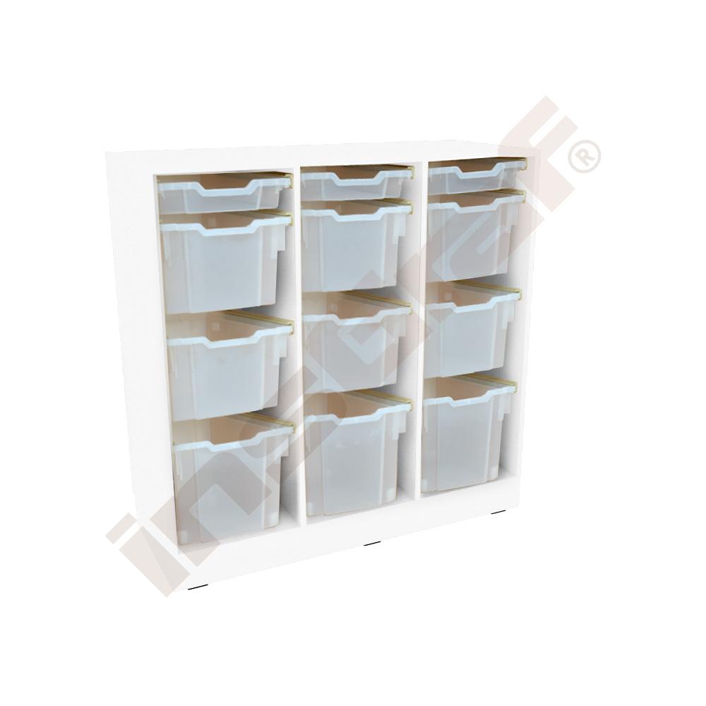 Skrinka Grande L na plastové úložné boxy - 3 priehradky - biela
