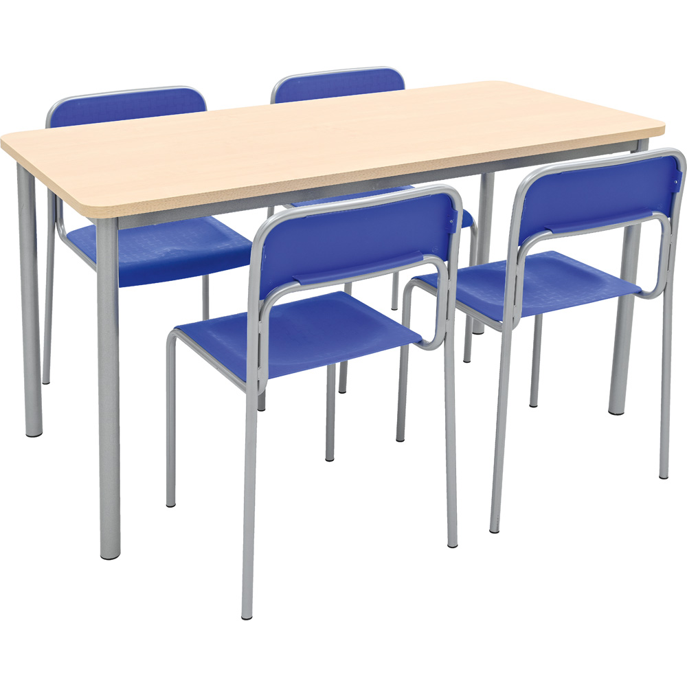 Stôl Mila 140 x 70 breza, so 4 modrými stoličkami Next alu, veľ. 6