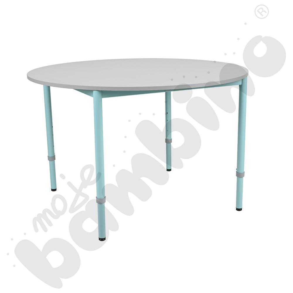 Stół Mila okrągły 120 cm, z reg. wys. 3-6, blat szary, stelaż turkusowy