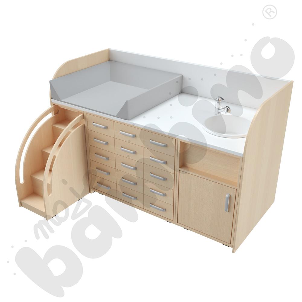 Zestaw przewijaków 6, gł. 90 cm, z umywalką, schody po lewo - szary materac