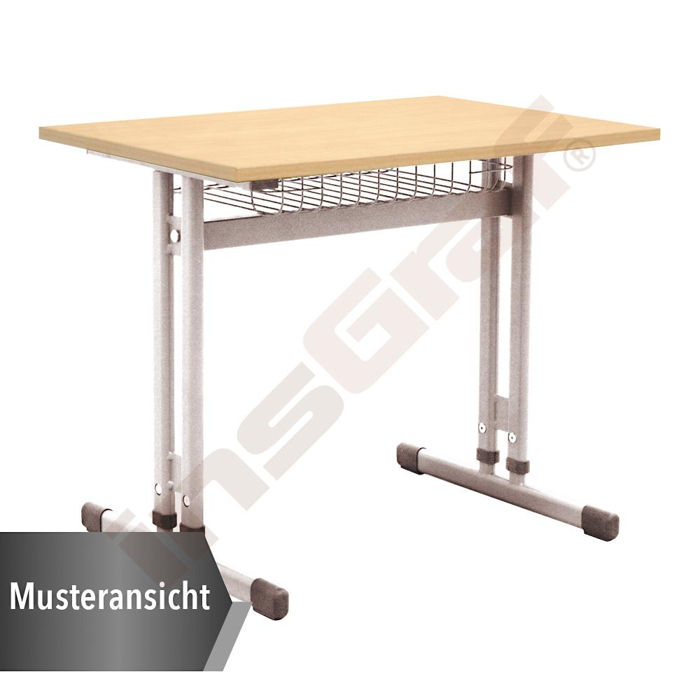 
Schüler-Kufentisch IN-R HPL, Einer, hvstb. 3-7, TH 59-82 cm, Massivholzkante, rechtwinklige Ecken, Beine alufarben - Buche
