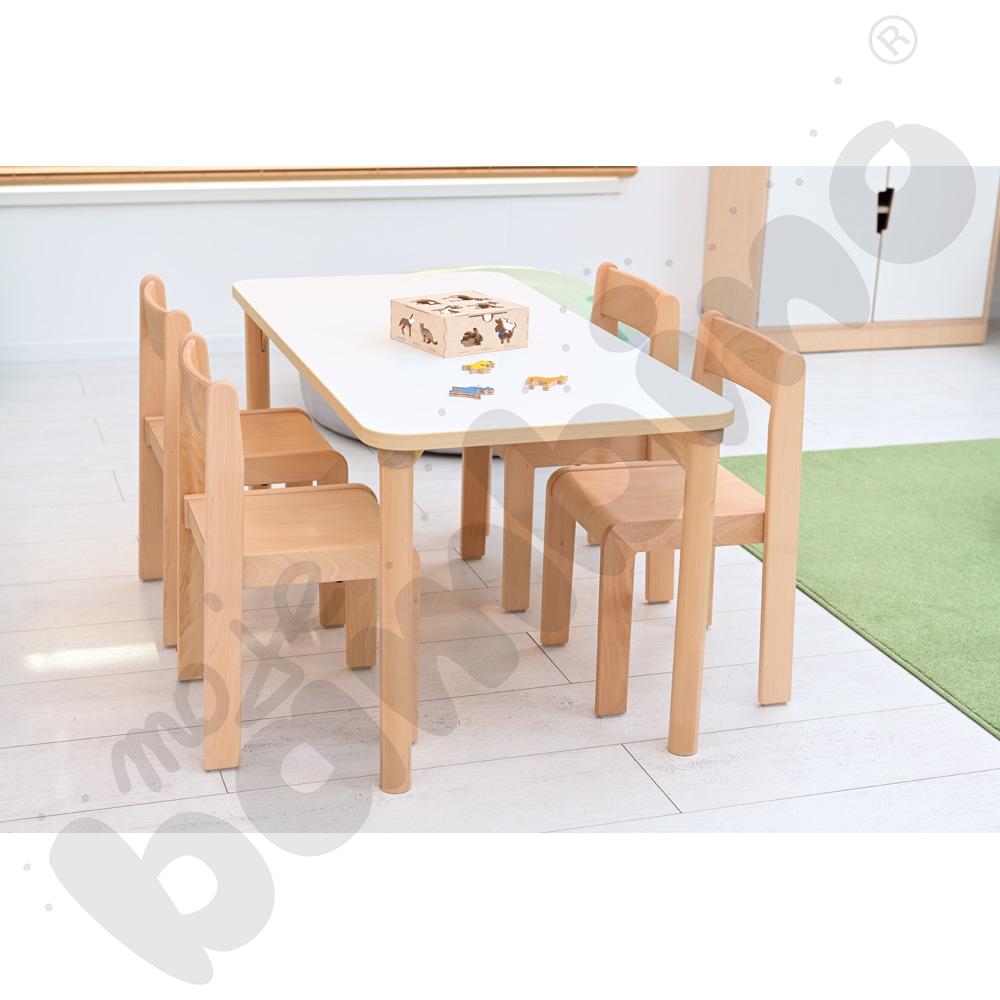 Stół Marcus prostokątny 60 x 120 rozm. 3, stelaż drewniany brzozowy, stopka drewniana, blat biały, narożniki zaokrąglone