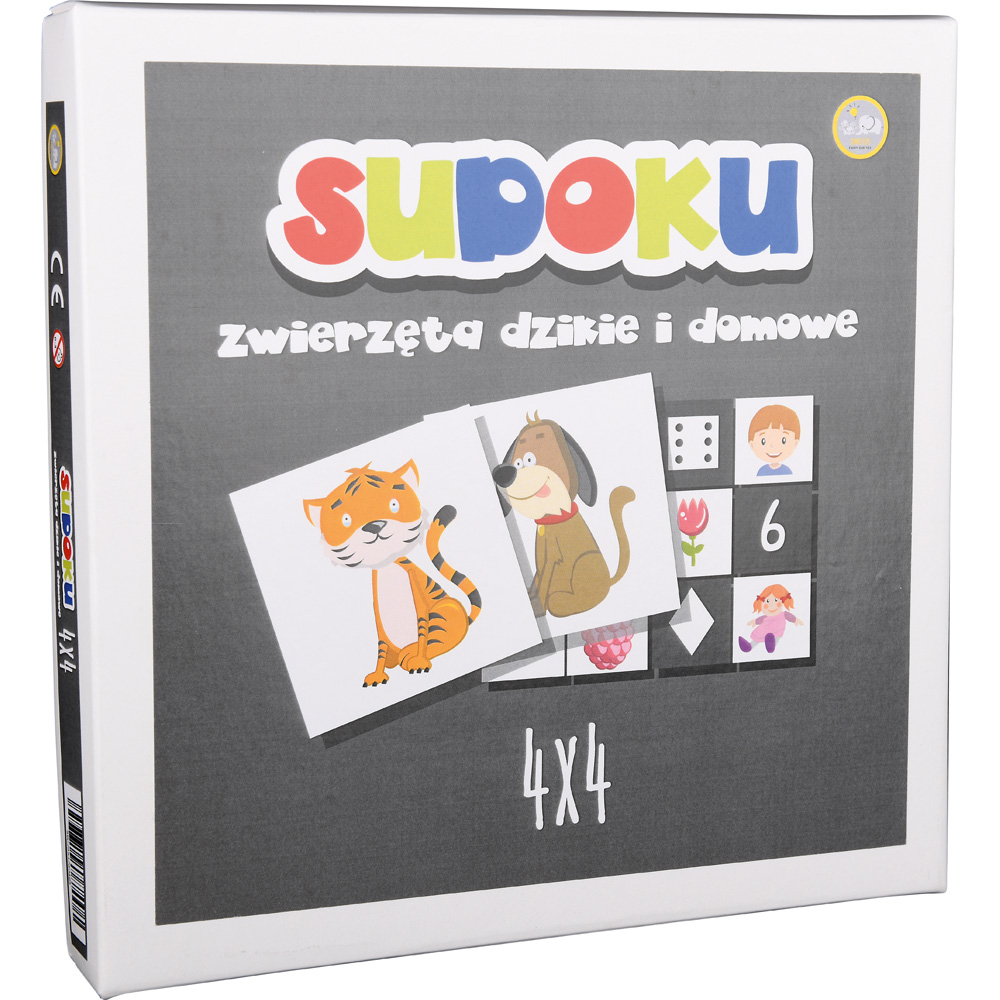 Obojstranné sudoku 4 x 4 – divoké a domáce zvieratá 