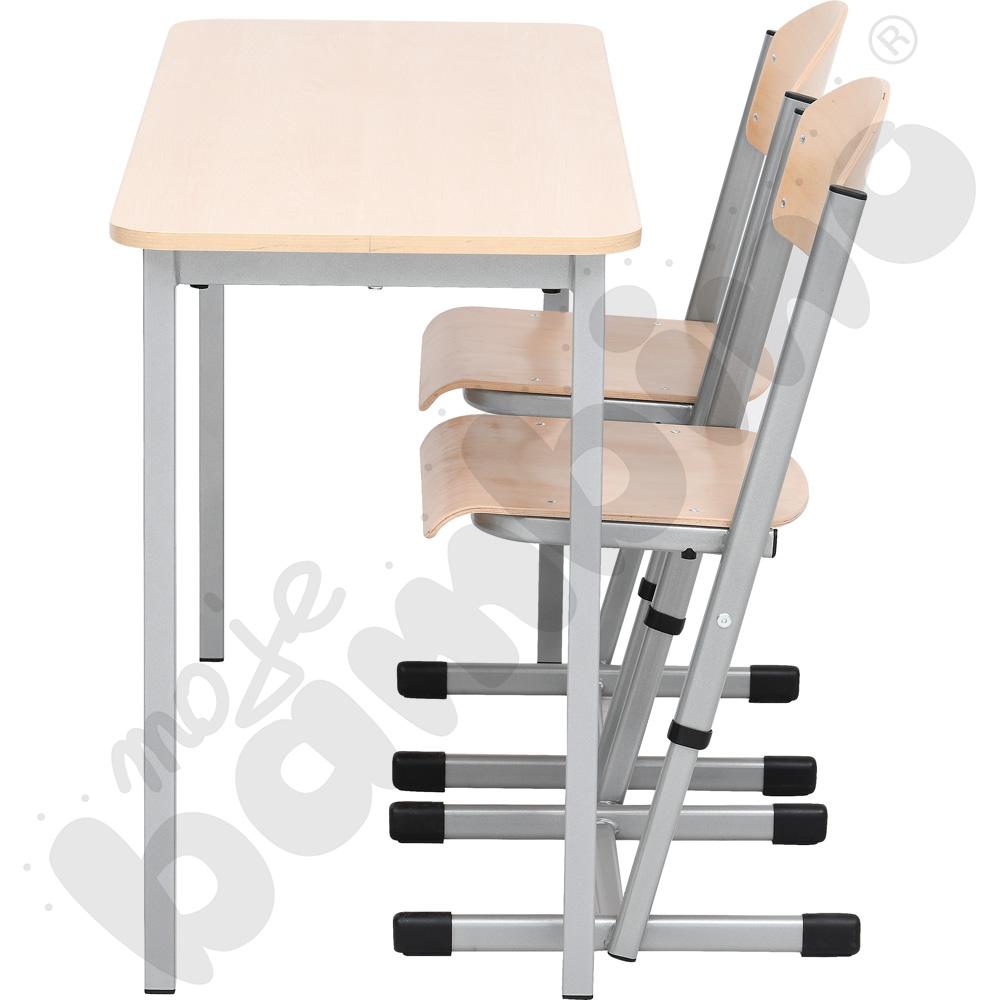 Stół Vorte 2-os. klon jasny z krzesłami T aluminium, rozm. 6