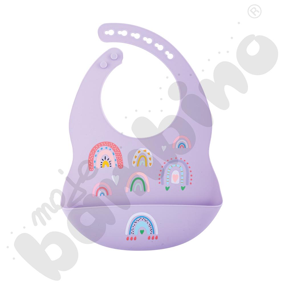 Śliniak silikonowy z kieszonką i wzorem - fioletowy