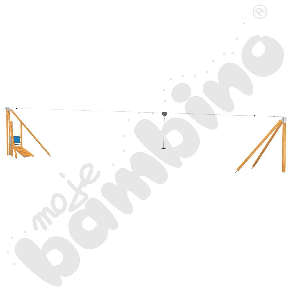 Zjazd linowy, drewniane słupy