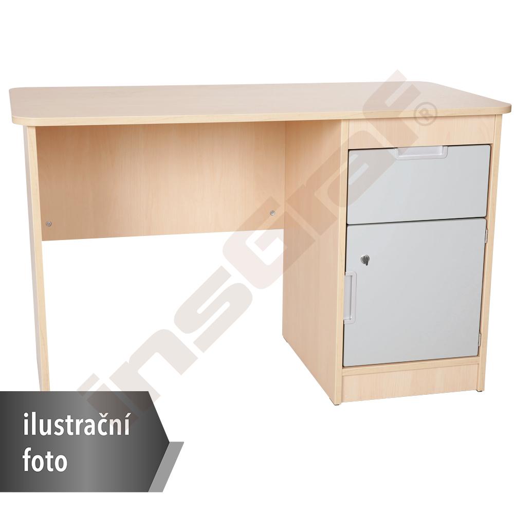 Quadro - psací stůl se skříňkou a zásuvkou, tiché zavírání, bílý korpus - šedý  