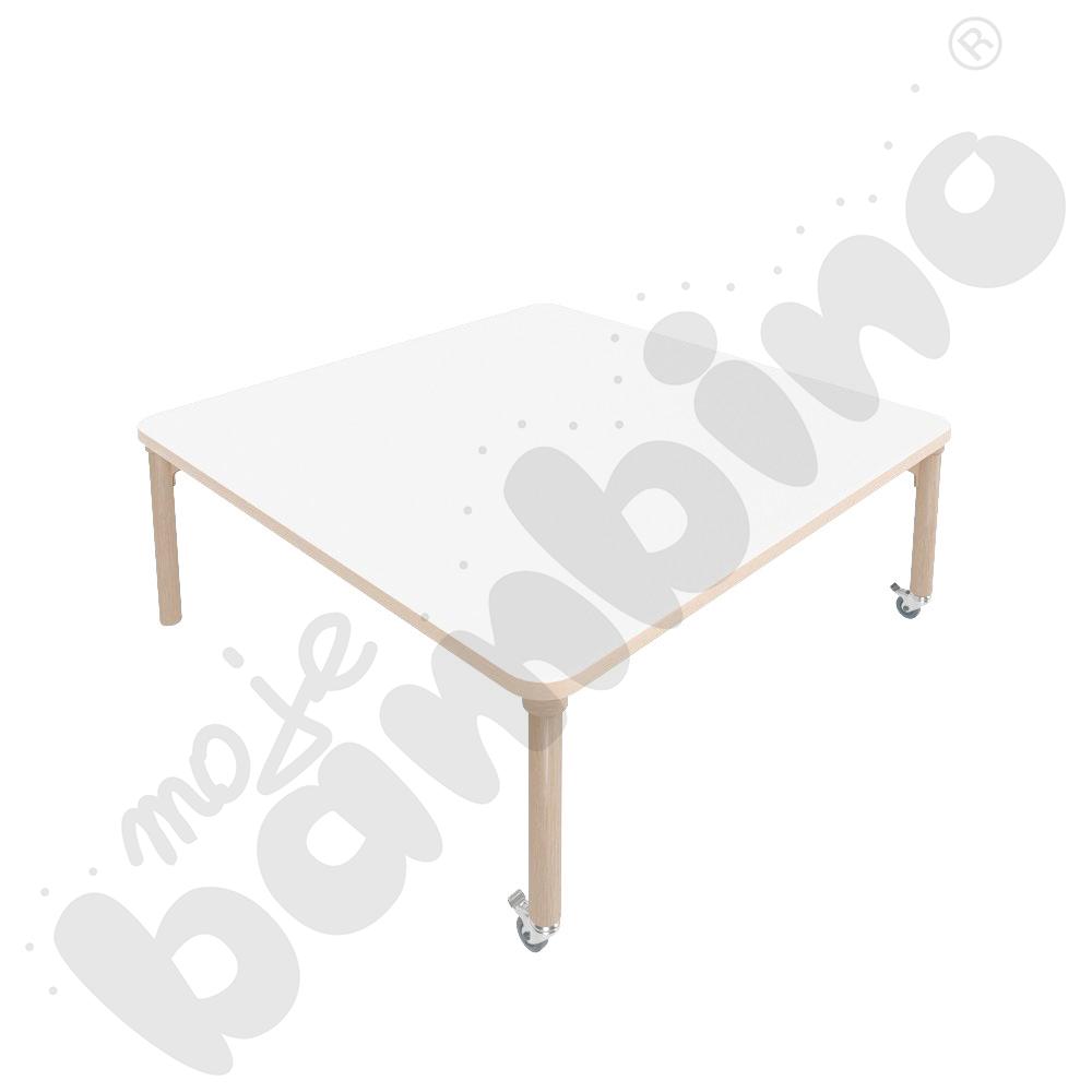 Stół Marcus 120 x 120 cm, rozm. 1, nogi drewniane brzozowe z 2 kółkami, blat biały, obrzeże ABS