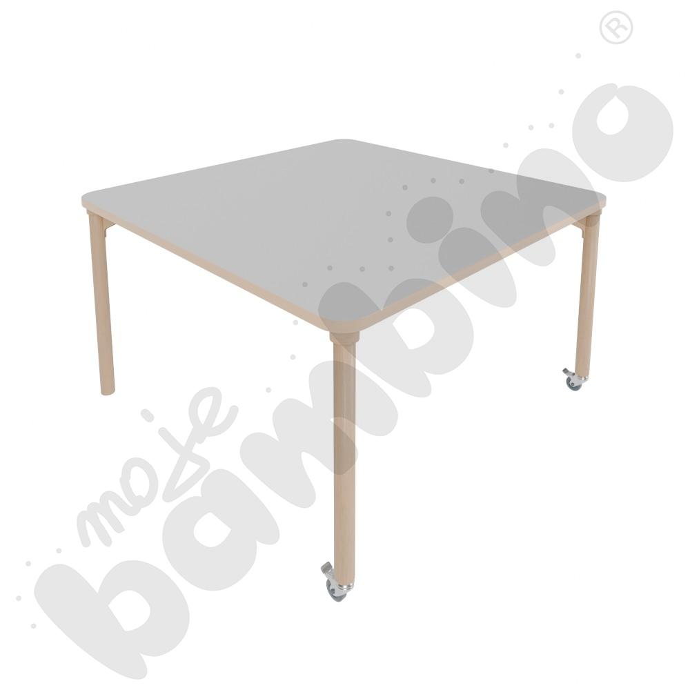 Stół Marcus 120 x 120 cm, rozm. 5, nogi drewniane brzozowe z 2 kółkami, blat jasnoszary, obrzeże ABS