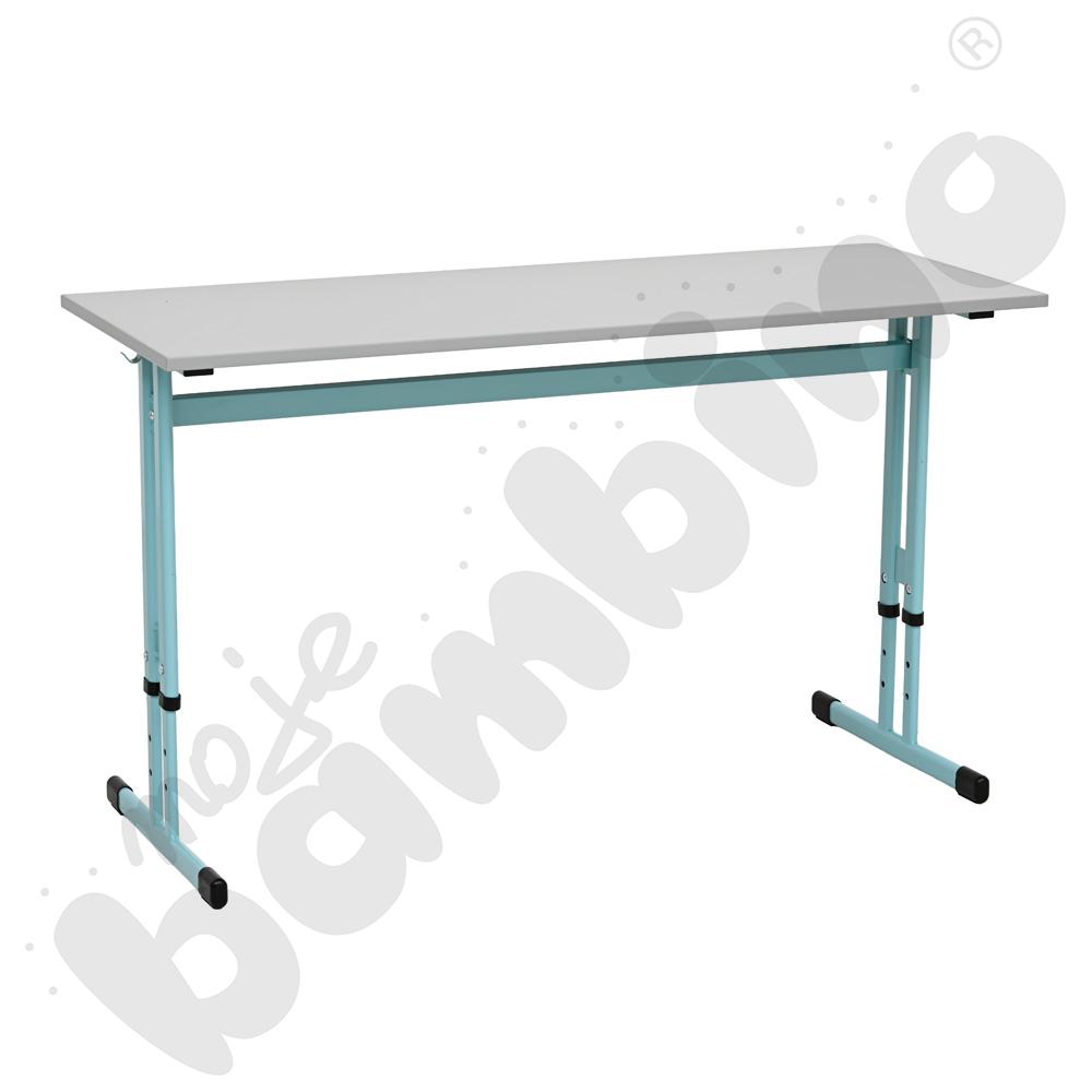 Stół IN-R 130x50 rozm. 3-7, 2-os., stelaż turkusowy, blat szary, obrzeże ABS, narożniki proste