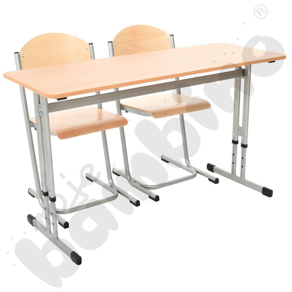 Stół IN-R 130x50 rozm. 3-7, 2-os., stelaż aluminium, blat buk, obrzeże PU, narożniki zaokrąglone