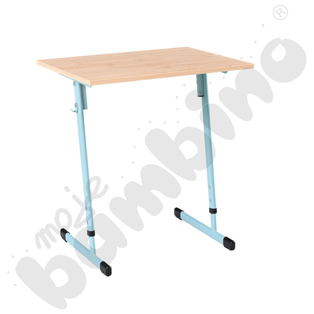 Stół T 70 x 50 rozm. 5-6, 1-os., stelaż turkusowy, blat klon 375, obrzeże ABS, narożniki proste