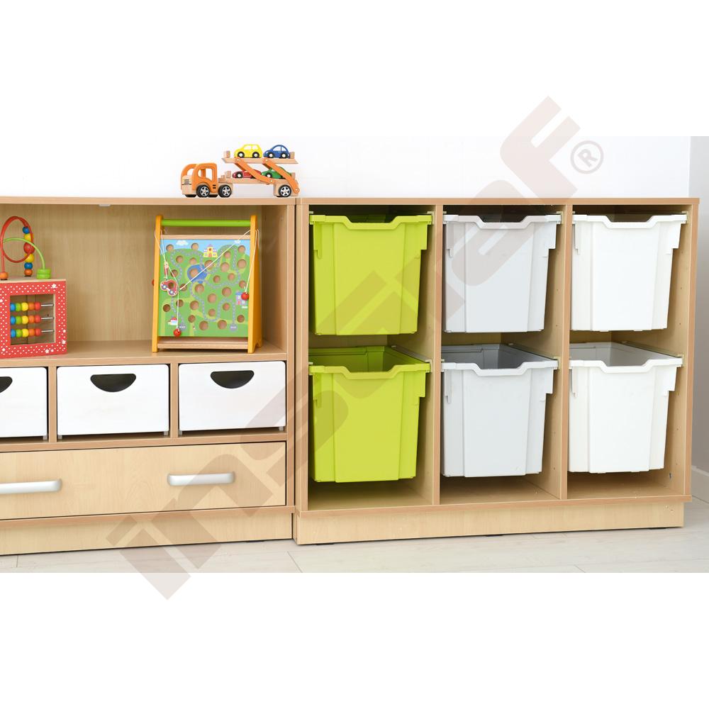 Skříňka Flexi D na plastové zásobníky - 3 sloupy, se soklem