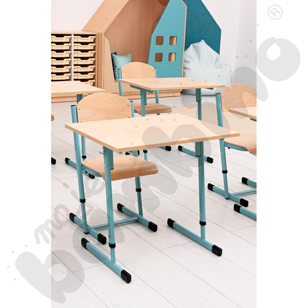 Stół T 70 x 50 rozm. 3-4, 1-os., stelaż turkusowy, blat klon 375, obrzeże ABS, narożniki proste