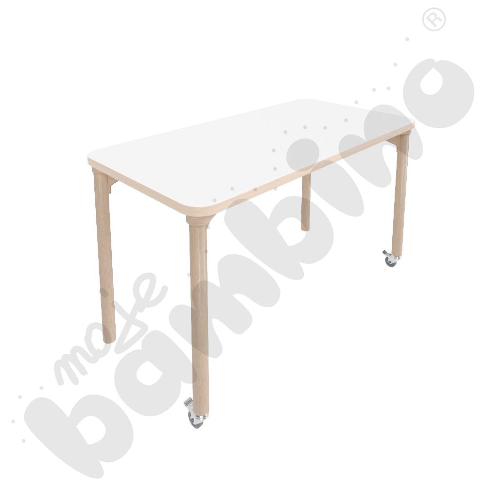Stół Marcus 120 x 60 cm, rozm. 5, nogi drewniane brzozowe z 2 kółkami, blat HPL biały, obrzeże ABS